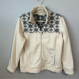 L.L. Bean Women's Nordic Fair Isle Fleece Full Zip Cream Jacket Size Large